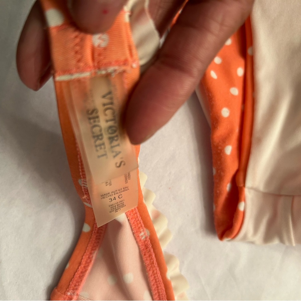 Victoria's Secret Orange Polka Dot Ruffle Bandeau Bra & Bikini Set #225 - Picture 6 of 12